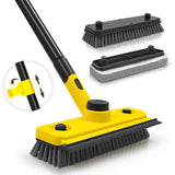 JEHONN Shower cleaning Brush C53.5 inches Long Handle Scrubbing Brush 3-in-1 Bathroom Tub Tile Scrubber Mop with Squeegee for Bathtub Sink Tile Floor Wall Glass Deck (Yellow)