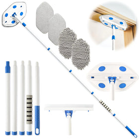 Wall Cleaner Mop with Long Handle 80 InchesWall ScrubberCeiling Cleaning Tool with SqueegeeBaseboard Cleaner Duster with 4 Reusable Pads.Dust Mop for Painted Walls Window Floor.